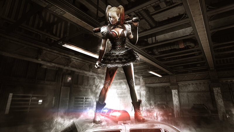 Harley Quinn Character — Black, Dramatic, Digital Art, Baseball Bat