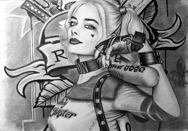 Harley Quinn Character — Black, Dramatic, Illustration