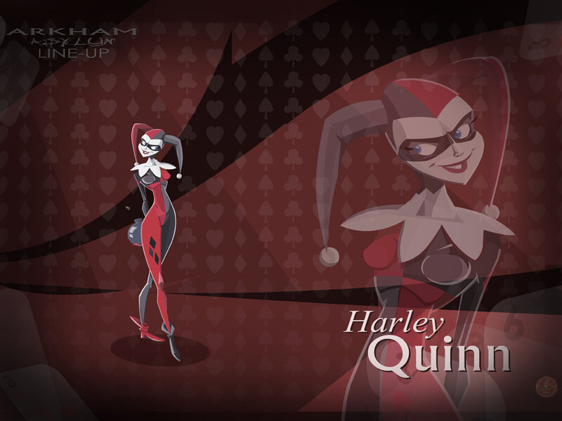 Harley Quinn Character — Red, Dramatic, Digital Art, Jester Hat, Playing Cards