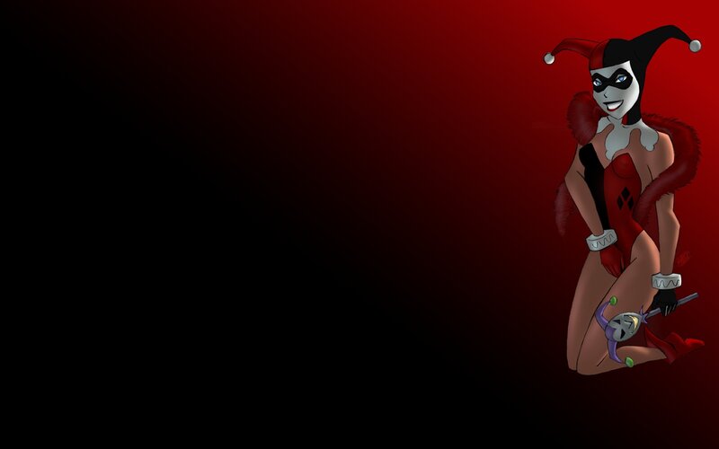 Harley Quinn Character — Red, Dramatic, Digital Art, Jester Hat, Red and Black Suit