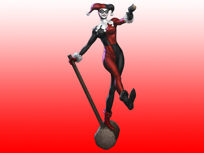 Harley Quinn Character — Red, Dramatic, Digital Art, Jester Hat