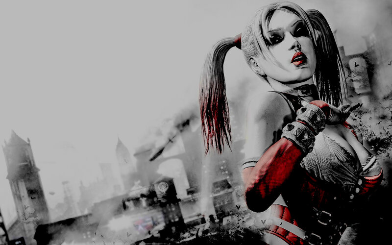 Harley Quinn Character — Red, Dramatic, Digital Art, Pigtails