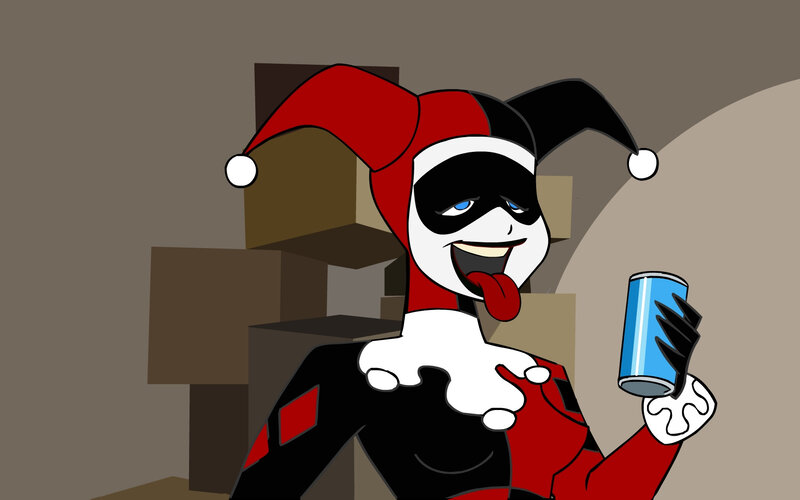 Harley Quinn Character — Red, Playful, Digital Art, Jester Hat, Can