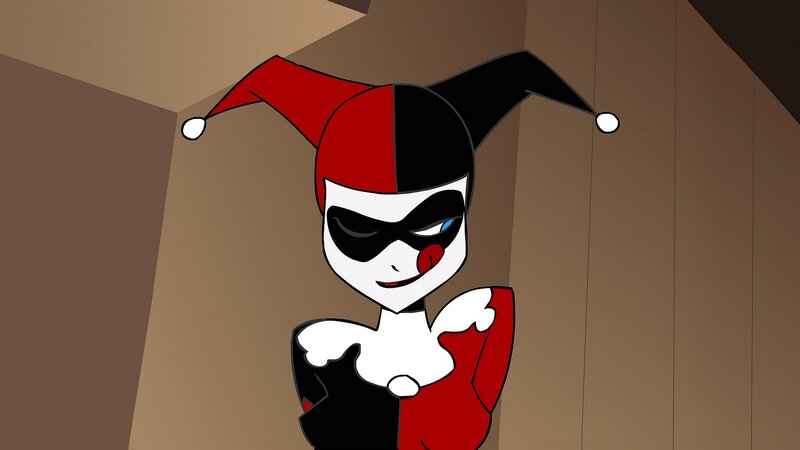 Harley Quinn Character — Red, Playful, Digital Art, Jester Hat, Mask, Costume