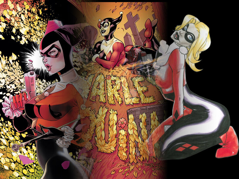 Harley Quinn comic cover collage