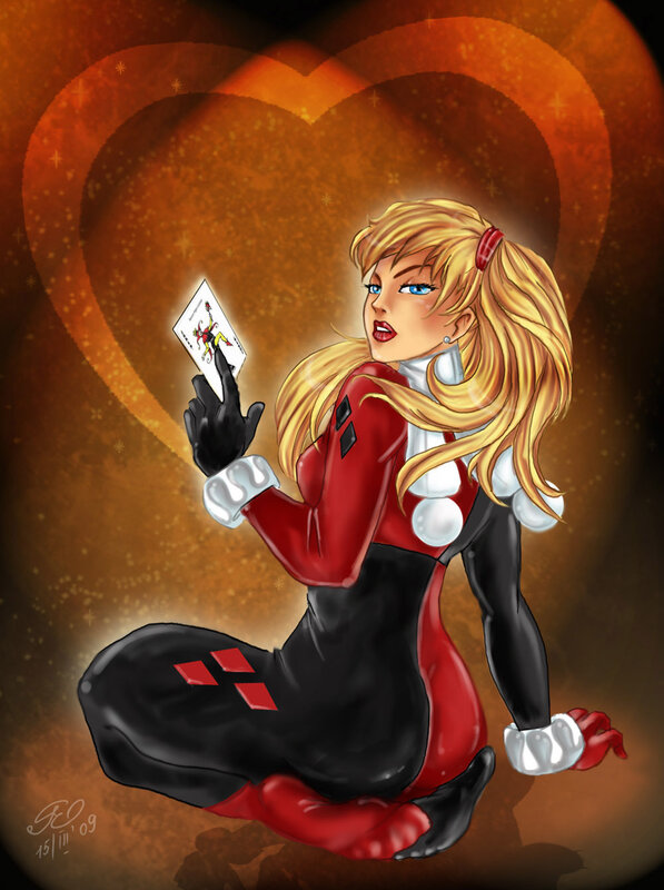 Harley Quinn holding a card