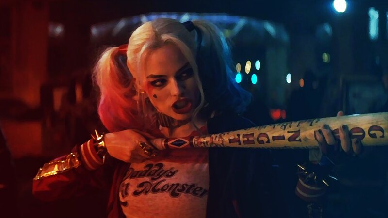 Harley Quinn Holding Bat — Red, Dramatic