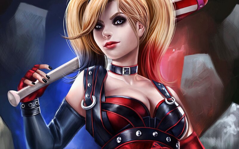 Harley Quinn Holding Bat — Red
