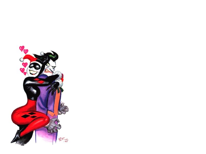 Harley Quinn hugging the Joker