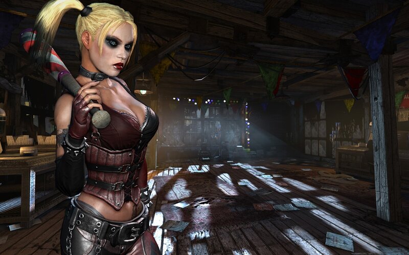 Harley Quinn in a dimly lit room