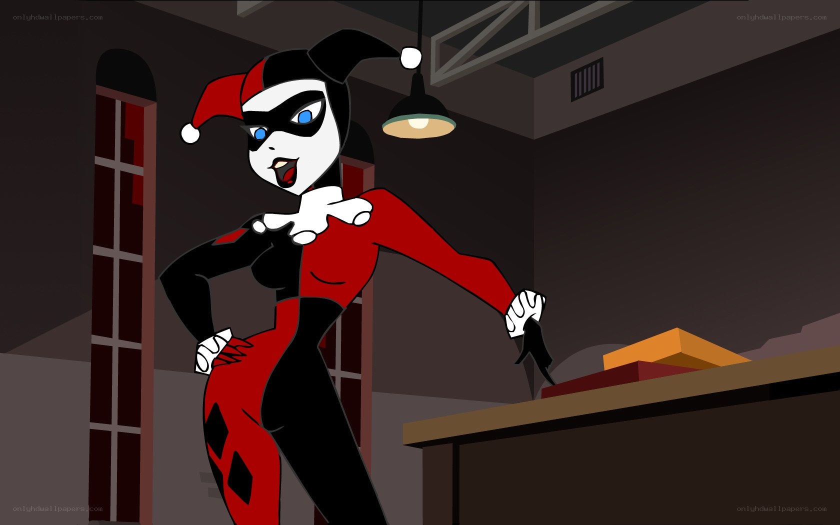 Harley Quinn in a warehouse