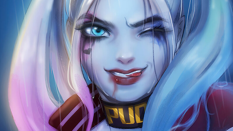 Harley Quinn in Rain — Blue