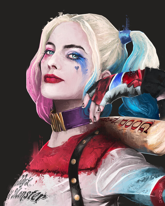 Harley Quinn Portrait — Red, Dramatic