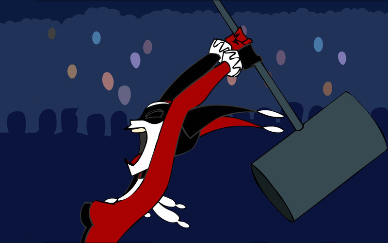 Harley Quinn swings with mallet