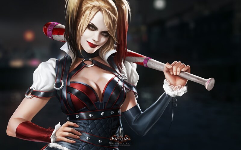 Harley Quinn with Bat — Black, Dramatic, Night