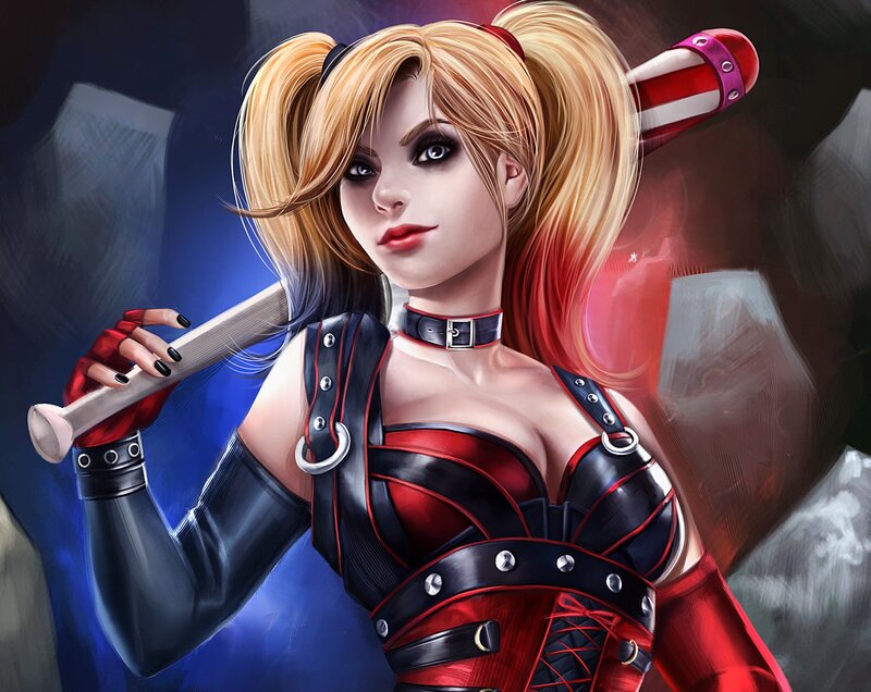 Harley Quinn with Bat — Red, Dramatic