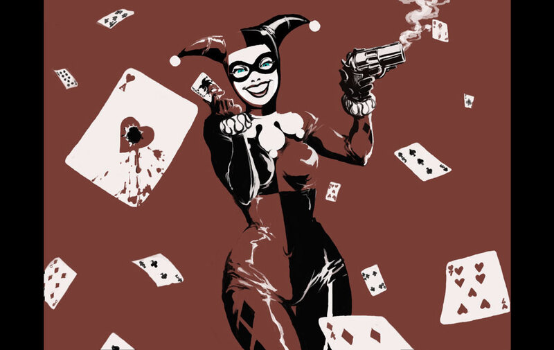 Harley Quinn with gun and cards