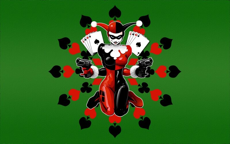 Harley Quinn with guns and cards