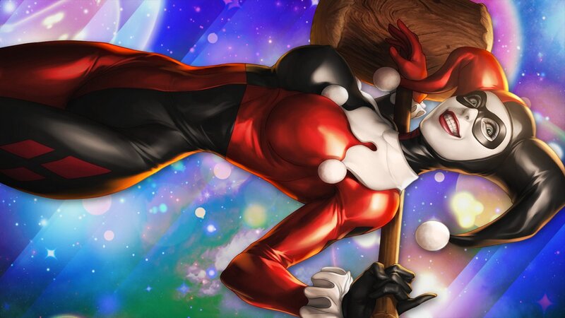 Harley Quinn with Mallet — Red, Dramatic, Digital Art