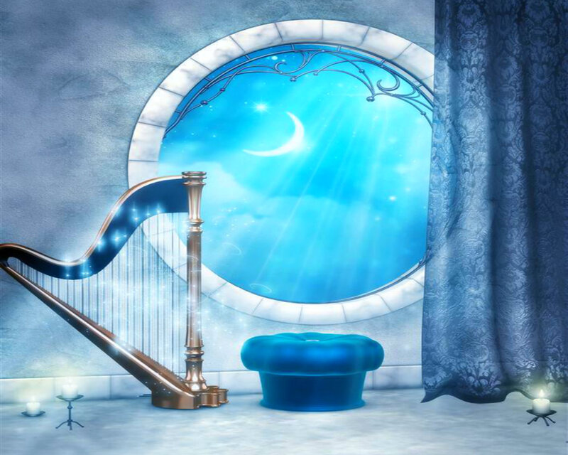Harp in Moonlit Room