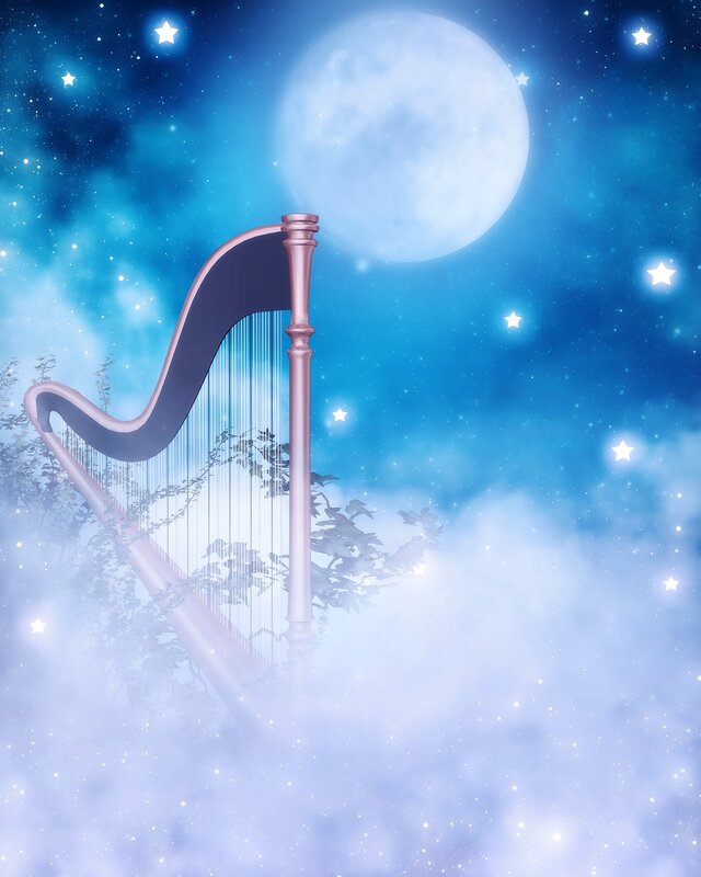 Harp under a starry moon