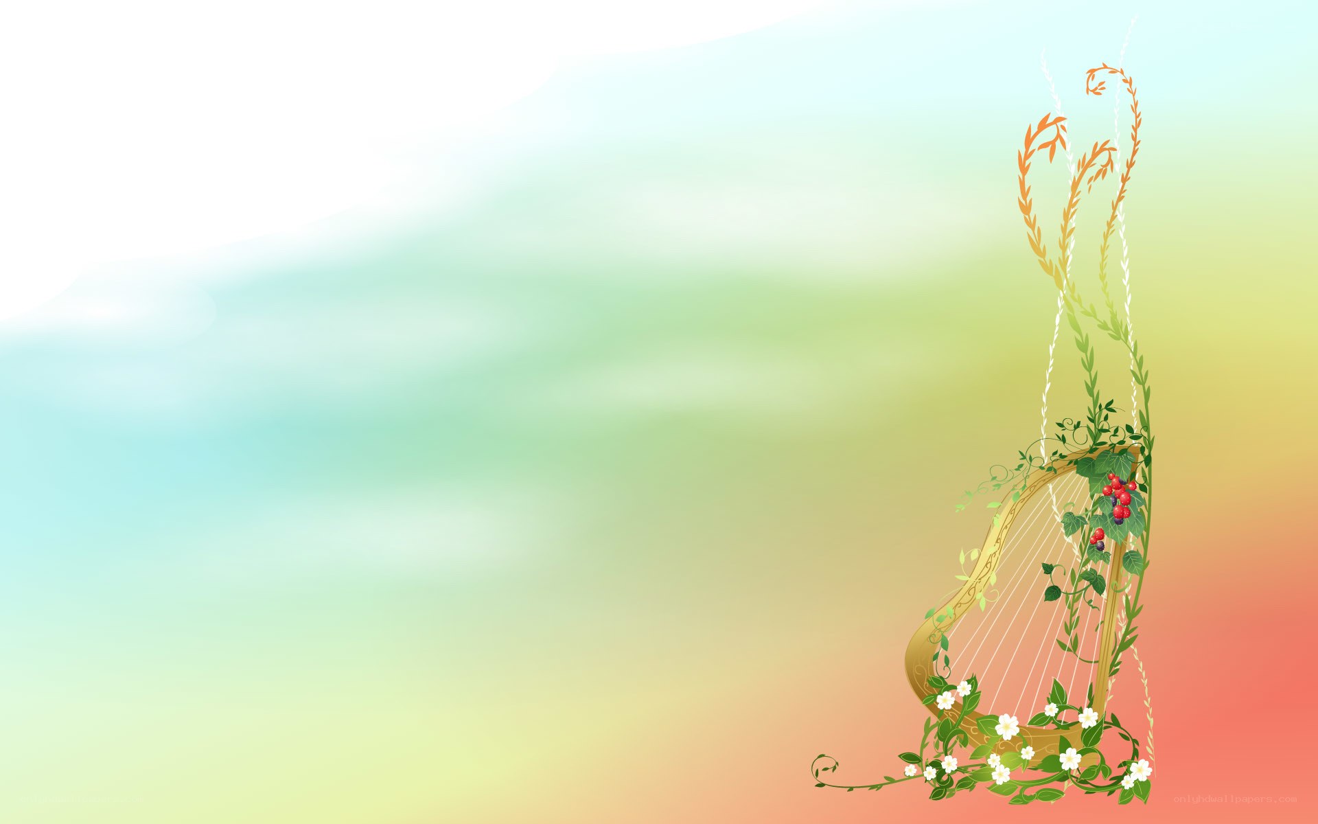 harp with floral vines