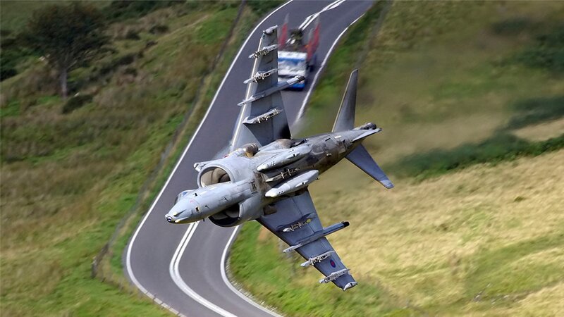 Harrier Jet in Flight — Gray, Dynamic, Afternoon