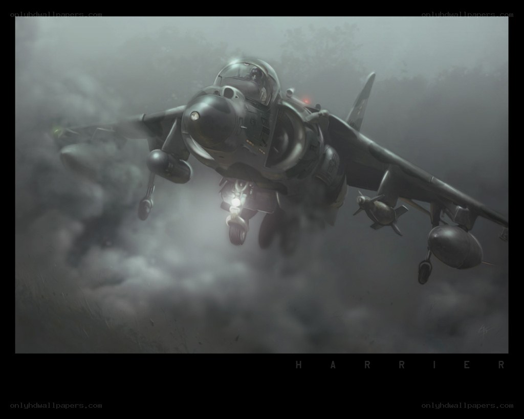 Harrier jet in fog