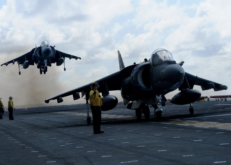 Harrier jet on aircraft carrier