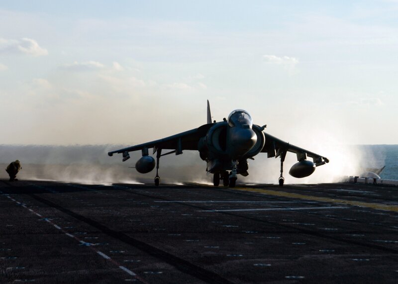 Harrier jet on aircraft carrier