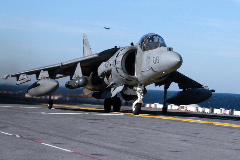 Harrier jet on aircraft carrier