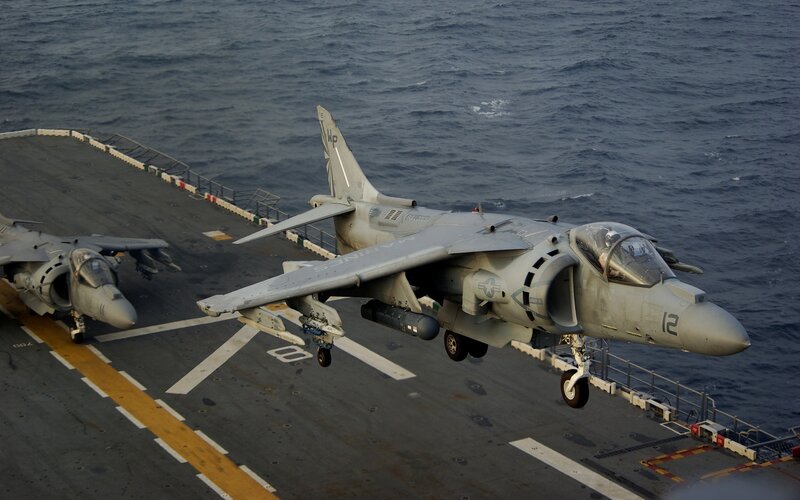 Harrier jet on aircraft carrier