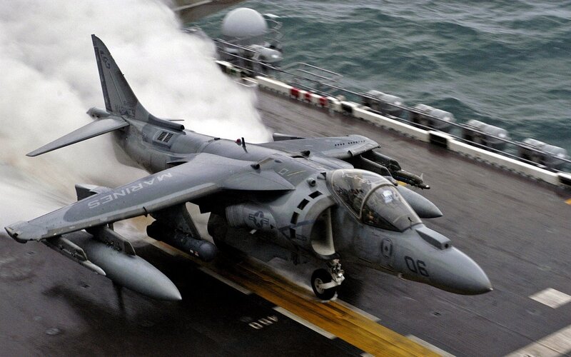 Harrier jet on aircraft carrier