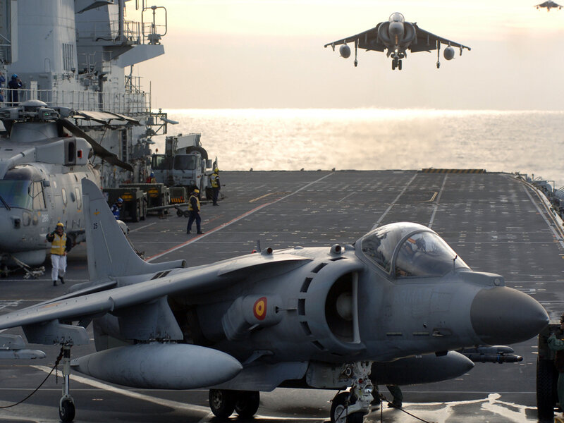 Harrier jet on aircraft carrier