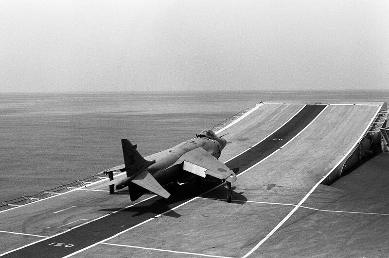 Harrier jet on aircraft carrier deck