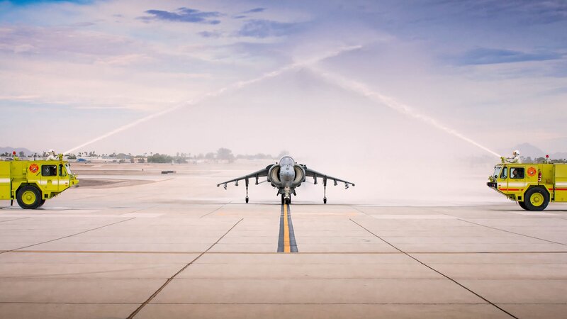 Harrier Jet on Tarmac — Yellow