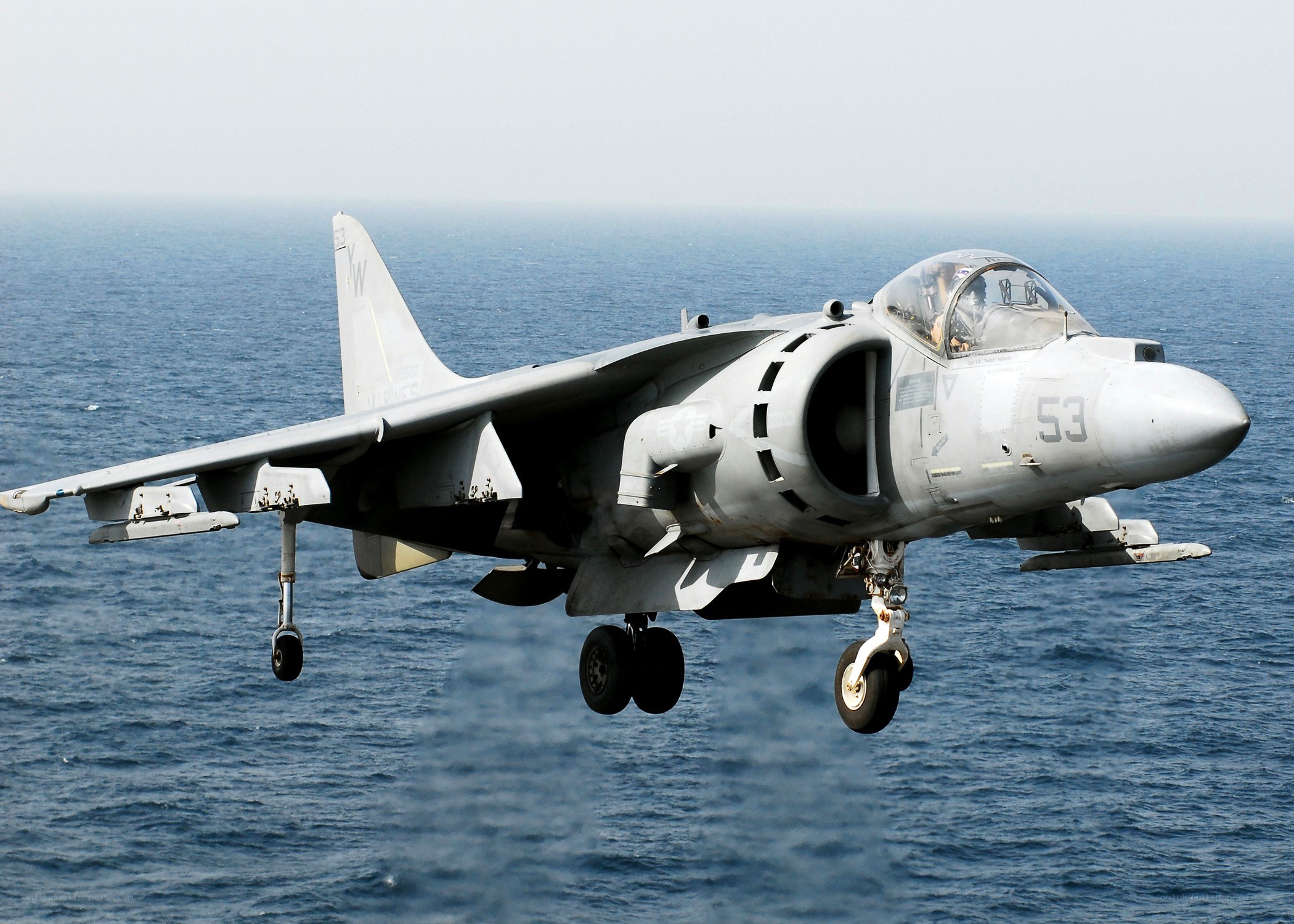 Harrier jet over the ocean