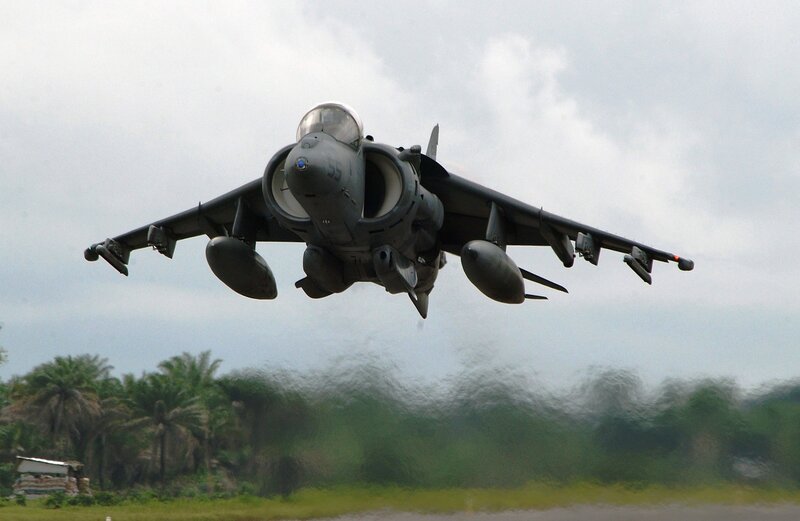 Harrier jet taking off