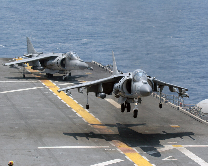 Harrier jets on aircraft carrier