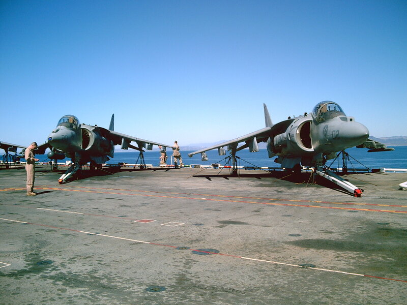 Harrier jets on aircraft carrier deck