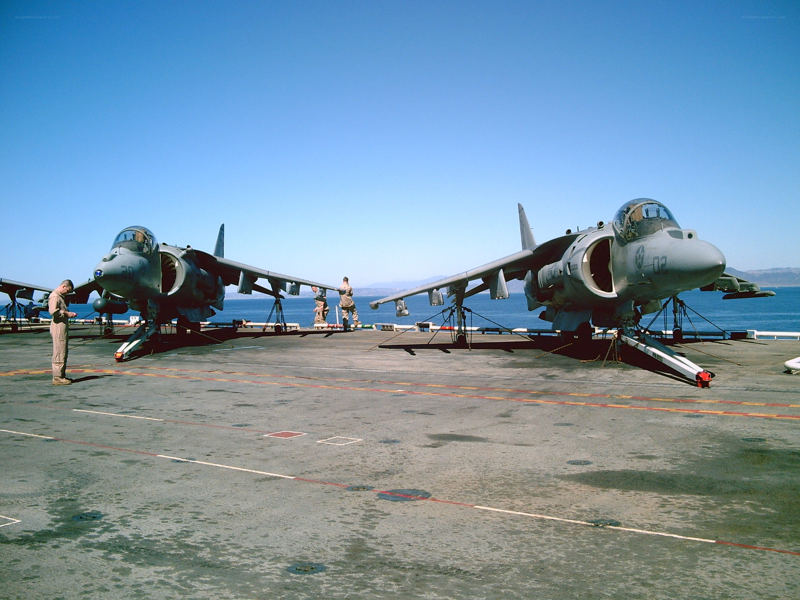 Harrier jets on aircraft carrier deck