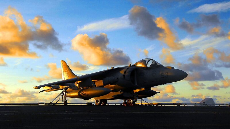 Harrier Jump Jet — Blue, Dramatic, Sunset