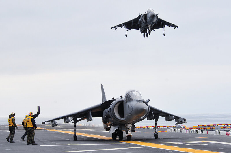 Harrier Jump Jet — Gray, Dramatic, Photograph, Aircraft Carrier