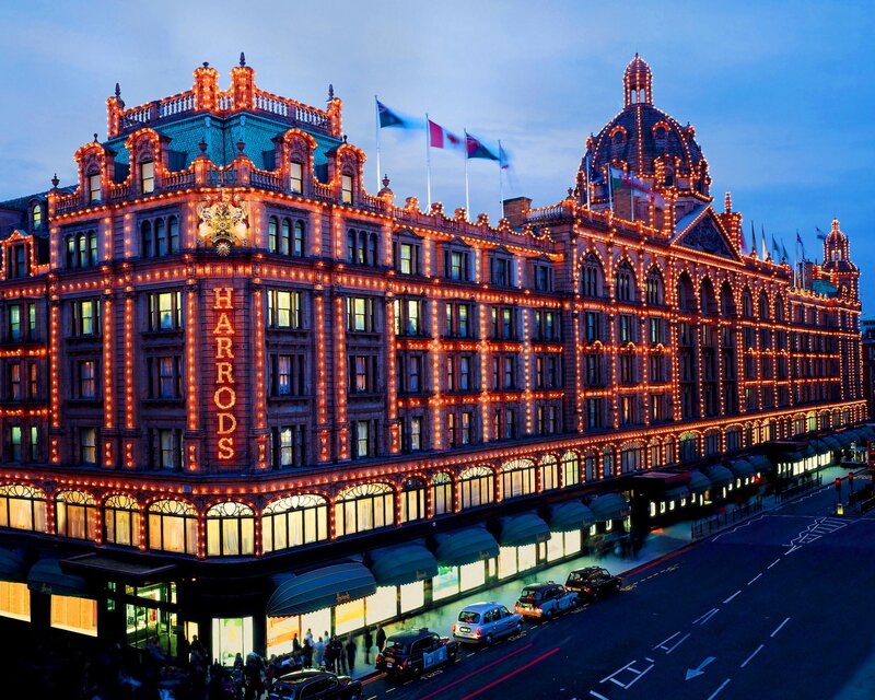 Harrods Department Store — Orange, Dramatic, Night