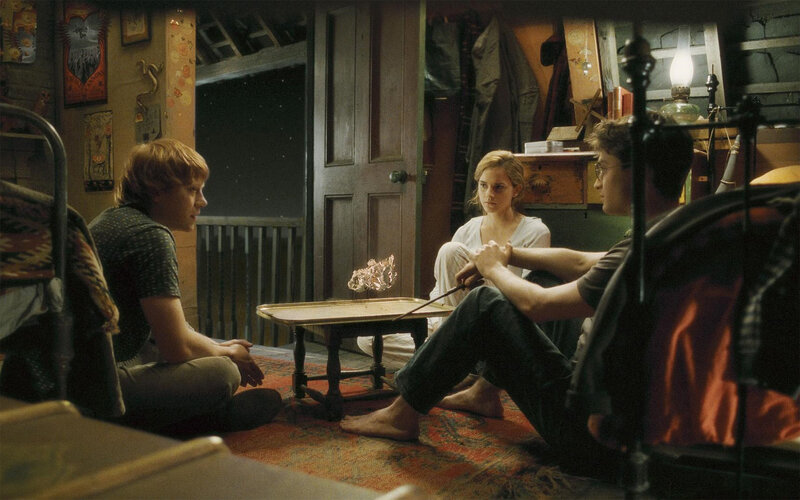 Harry Potter and friends in a room