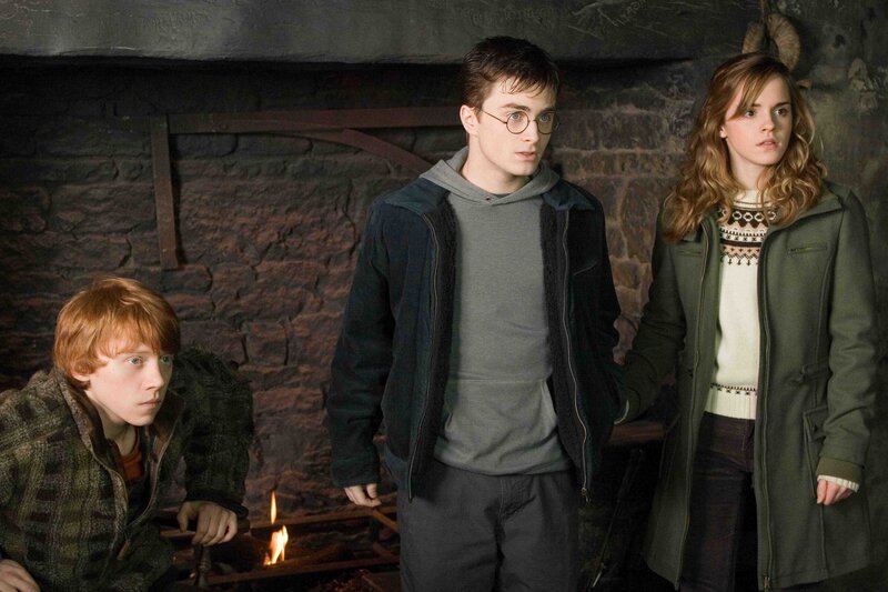 Harry Potter and friends in a stone room
