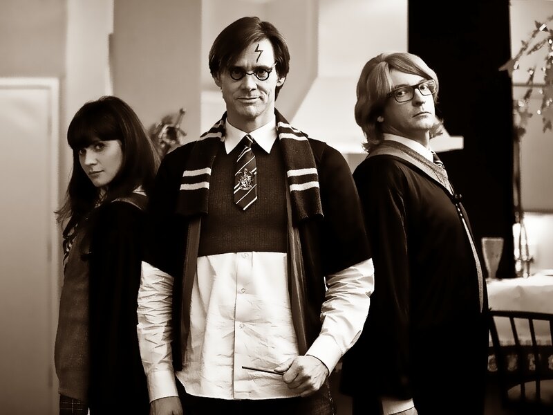 Harry Potter cosplayers in black and white