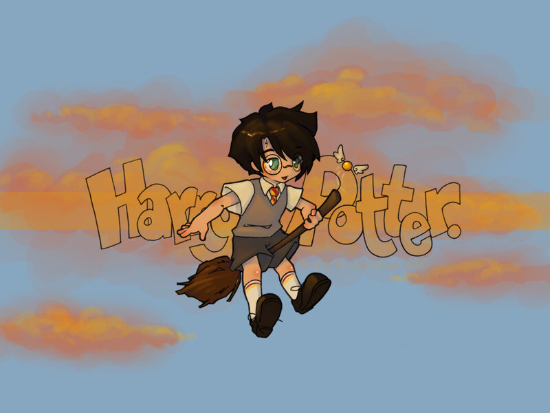 Harry Potter flying on a broom