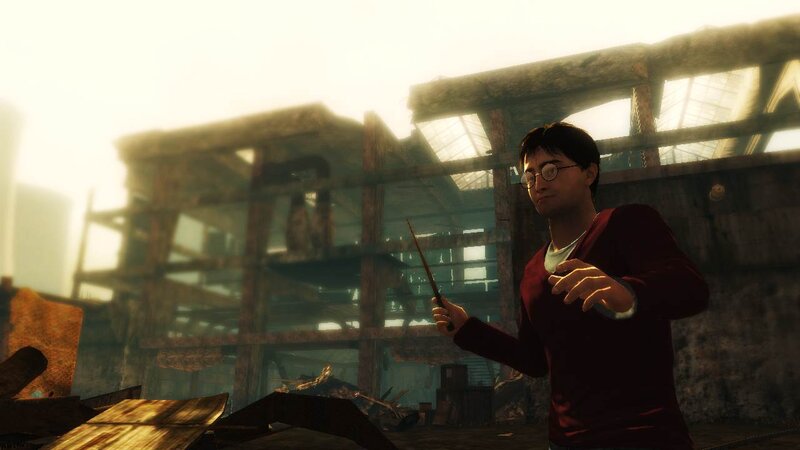 Harry Potter Holding Wand — Brown, Dramatic, Afternoon