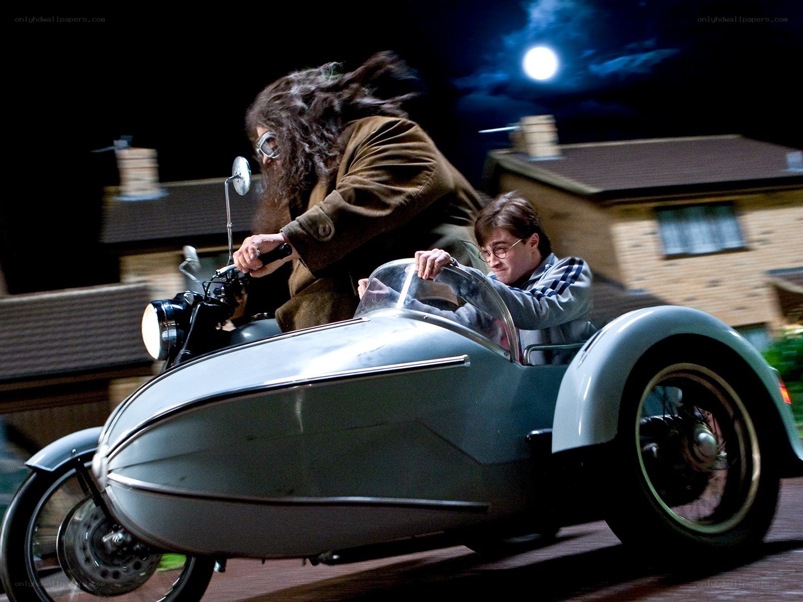 Harry Potter on a motorcycle sidecar